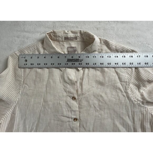 Chico's Womens Tan White Striped No Iron Linen Button-Up Shirt Size 3 US 16/18 - Picture 5 of 7